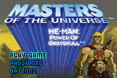Masters of the Universe: He-Man Power of Grayskull title screen for GameBoy Advance